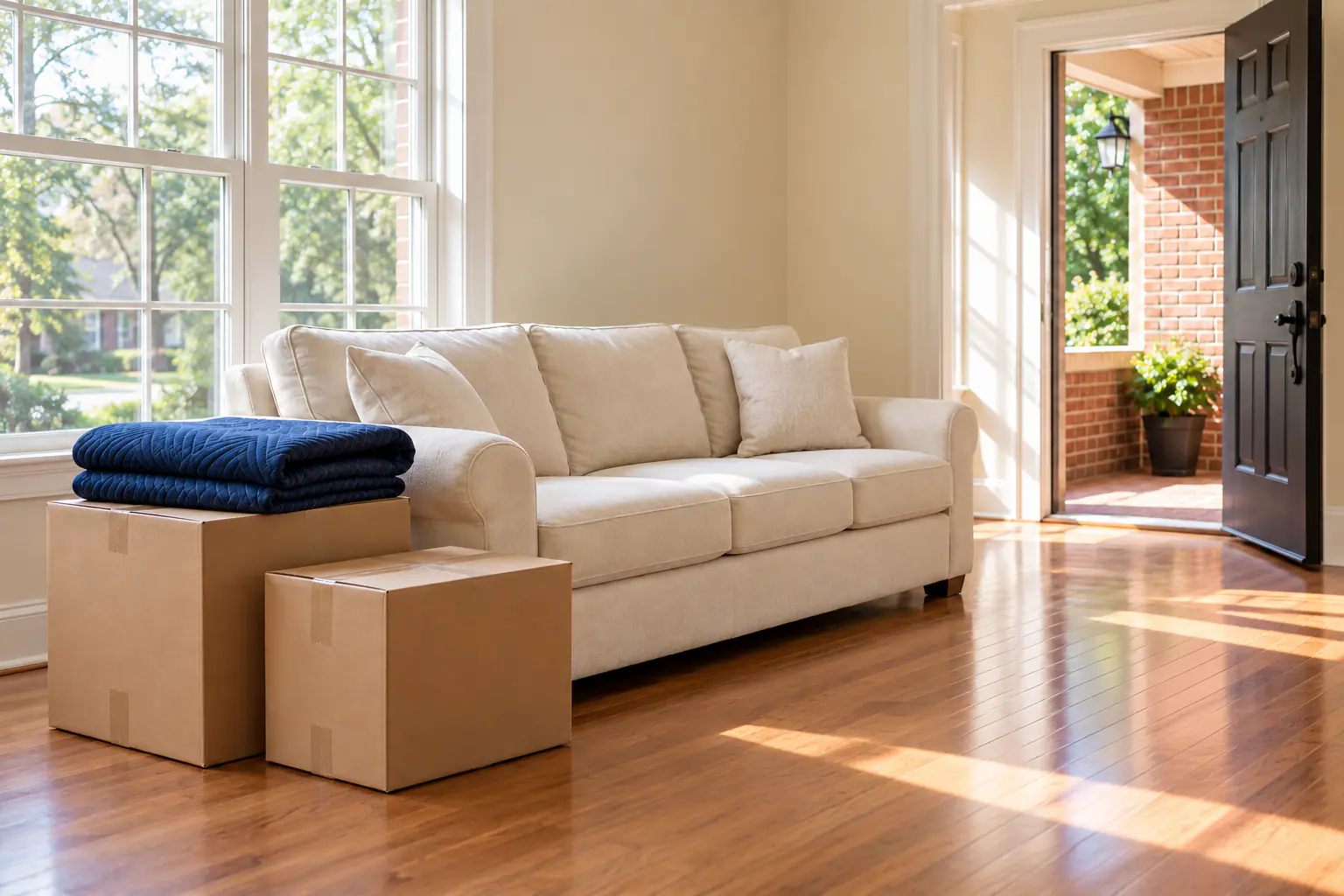 Furnished living room and moving cartons in Lebanon, TN Furnished living room and moving cartons in Lebanon, TN
